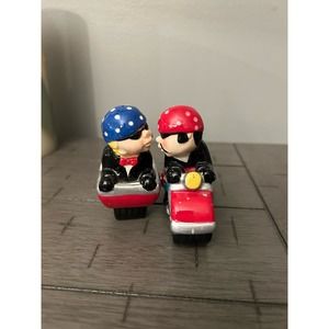 Vintage Ceramic Patriotic Biker Couple  Salt and Pepper Shakers